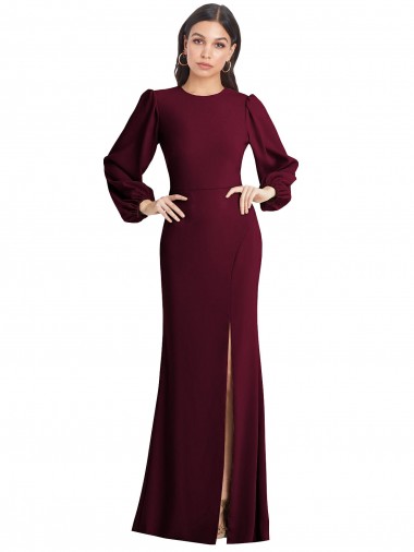 Crepe Esticado Barco Mangas Bufantes Abrir de volta Comprimento Chão Vestidos de Madrinha / Vestidos de Noite / Vestidos de Festa Baratos