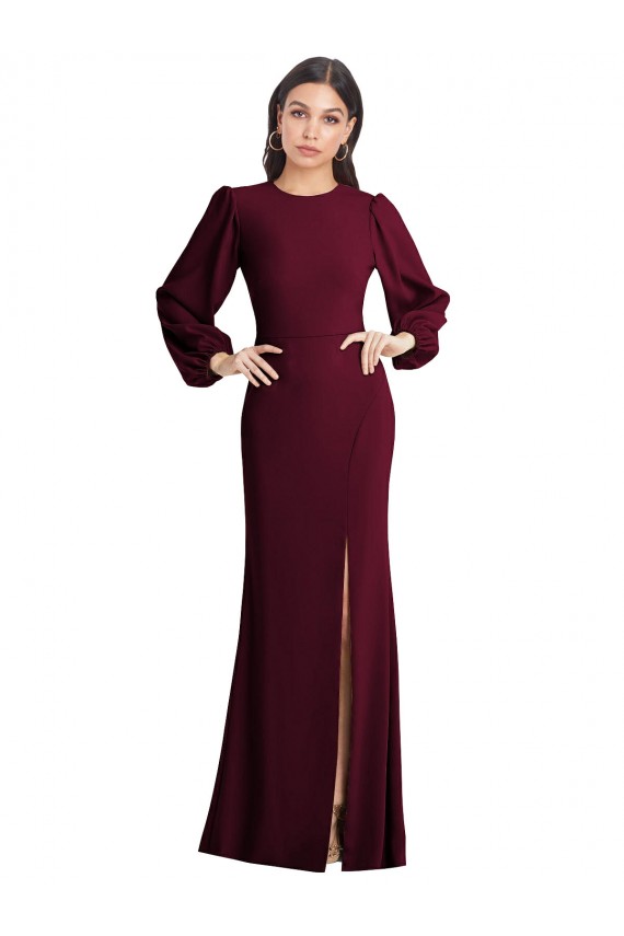 Crepe Esticado Barco Mangas Bufantes Abrir de volta Comprimento Chão Vestidos de Madrinha / Vestidos de Noite / Vestidos de Festa Baratos