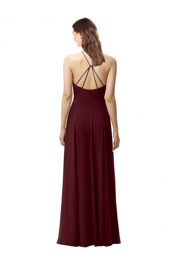 Chiffon Cabeçada Sem Mangas Criss Cruz Comprimento Chão Linha A Vestidos de Madrinha Baratos