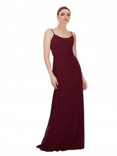 Chiffon Colher Sem Mangas Buraco da fechadura Comprimento Chão Vestidos de Madrinha Baratos