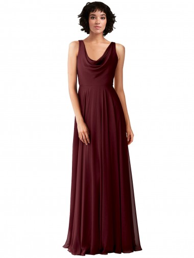 Chiffon Decote Capuz Sem Mangas Costas em V Comprimento Chão Vestidos de Madrinha Baratos
