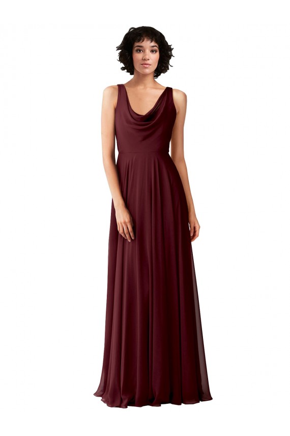 Chiffon Decote Capuz Sem Mangas Costas em V Comprimento Chão Vestidos de Madrinha Baratos