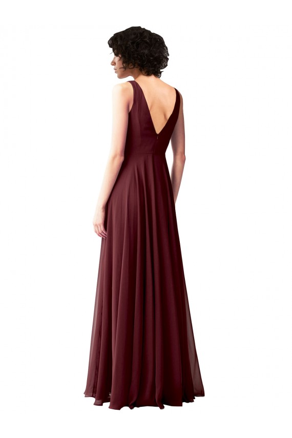 Chiffon Decote Capuz Sem Mangas Costas em V Comprimento Chão Vestidos de Madrinha Baratos