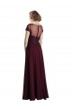 Tule & Chiffon Decote Joia Mangas Curtas Comprimento Chão Vestidos de Madrinha Baratos