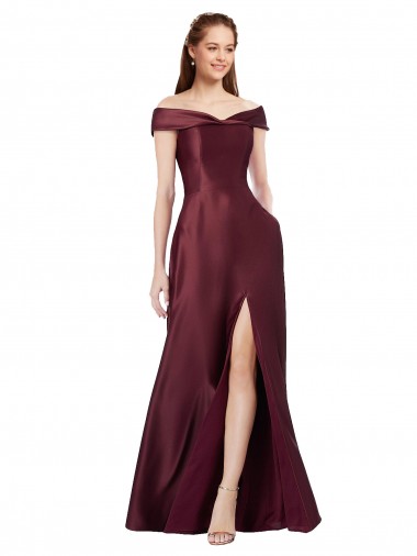 Cetim Fora do Ombro Mangas Curtas Comprimento Chão Vestidos de Madrinha / Vestidos de Noite / Vestidos de Festa Baratos