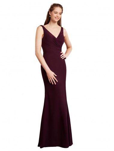 Chiffon Decote V Sem Mangas Costas em V Comprimento Chão Sereia Ouro Borgonha Vestidos de Madrinha Baratos