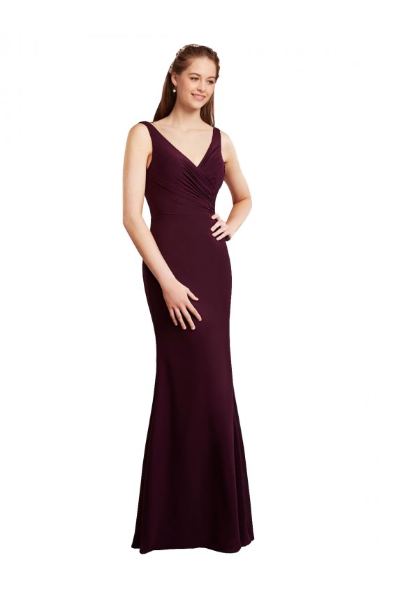 Chiffon Decote V Sem Mangas Costas em V Comprimento Chão Sereia Ouro Borgonha Vestidos de Madrinha Baratos