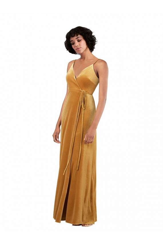 Veludo Elástico Decote V Sem Mangas Costas em V Comprimento Chão Coluna Vestidos de Madrinha / Vestidos de Noite / Vestidos de Festa Baratos