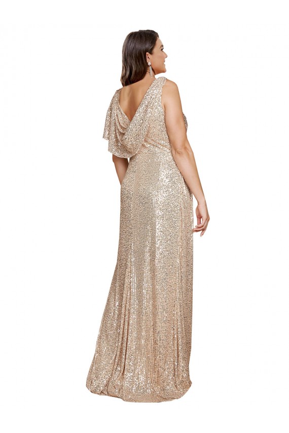 Lantejoulas Decote V Sem Mangas Comprimento Chão Vestidos de Madrinha / Vestidos de Noite / Vestidos de Festa Baratos