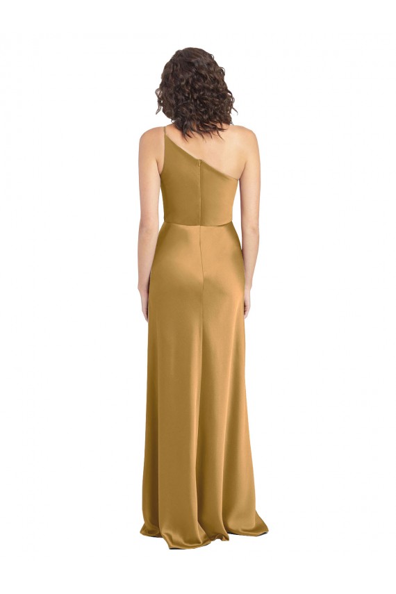 Cetim Elástico Um Ombro Sem Mangas Comprimento Chão Vestidos de Madrinha / Vestidos de Noite / Vestidos de Festa Baratos