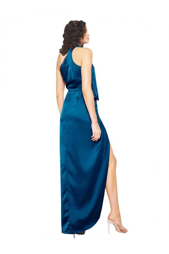 Cetim Sedoso Cabeçada Sem Mangas Comprimento Chão Vestidos de Madrinha / Vestidos de Noite / Vestidos de Festa Baratos