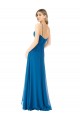 Chiffon Alças finas Sem Mangas Comprimento Chão Linha A Pavão Azul Vestidos de Madrinha Baratos