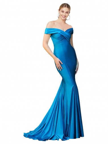 Cetim Fora do Ombro Sem Mangas Comprimento Chão Sereia Vestidos de Madrinha / Vestidos de Noite / Vestidos de Festa Baratos