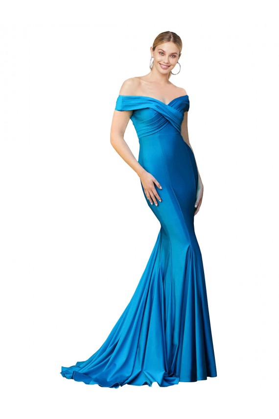 Cetim Fora do Ombro Sem Mangas Comprimento Chão Sereia Vestidos de Madrinha / Vestidos de Noite / Vestidos de Festa Baratos