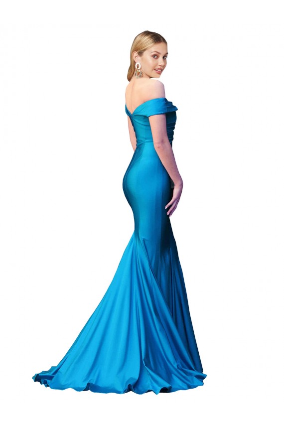 Cetim Fora do Ombro Sem Mangas Comprimento Chão Sereia Vestidos de Madrinha / Vestidos de Noite / Vestidos de Festa Baratos