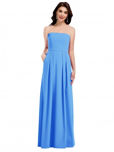 Crepe Esticado Sem alças Sem Mangas Lombar Comprimento Chão Vestidos de Madrinha / Vestidos de Festa Baratos