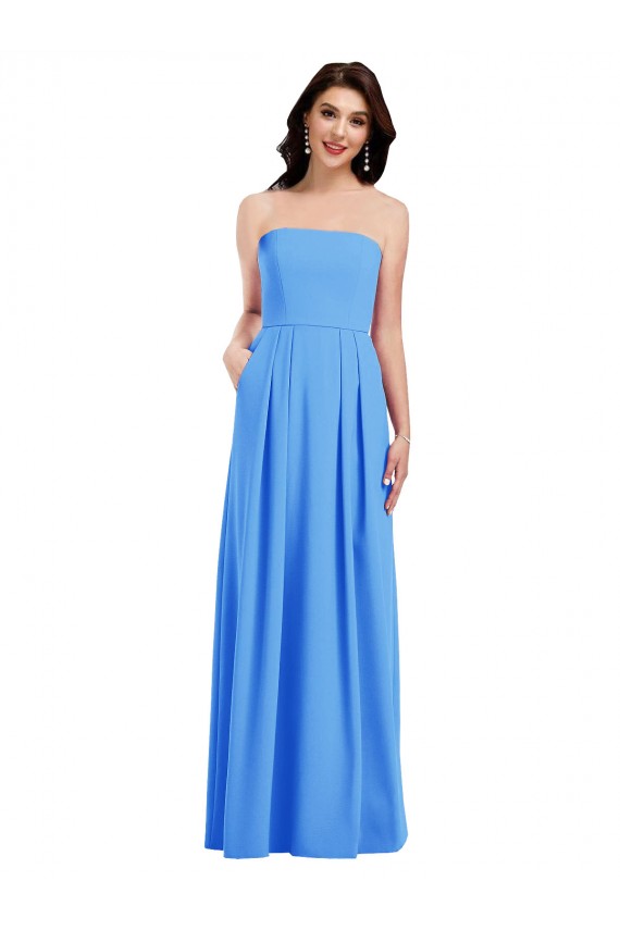 Crepe Esticado Sem alças Sem Mangas Lombar Comprimento Chão Vestidos de Madrinha / Vestidos de Festa Baratos