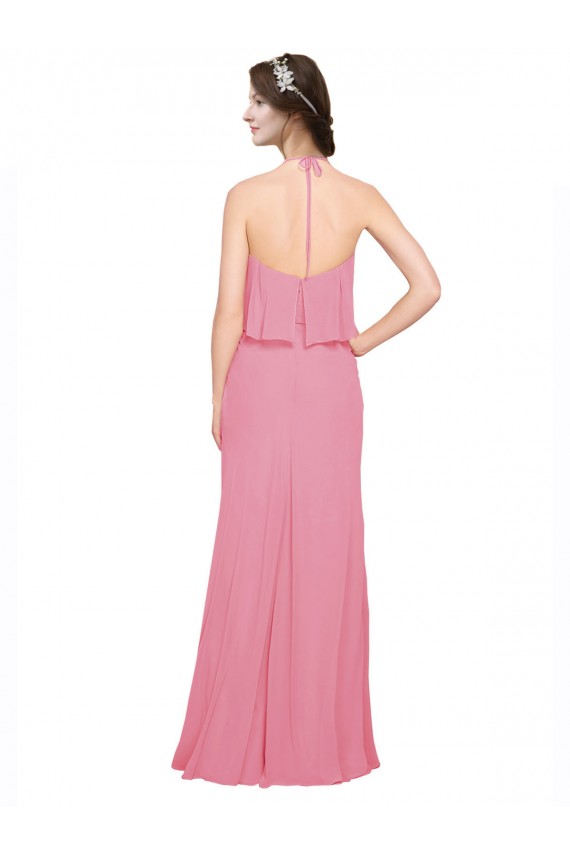Chiffon Cabeçada Sem Mangas Lombar Comprimento Chão Linha A Vestidos de Madrinha Baratos