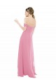 Chiffon Fora do Ombro Mangas Curtas Comprimento Chão Pele Rosa Linha A Vestidos de Madrinha Baratos