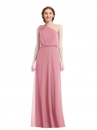 Chiffon Um Ombro Sem Mangas Comprimento Chão Linha A Longo Vestidos de Madrinha Baratos