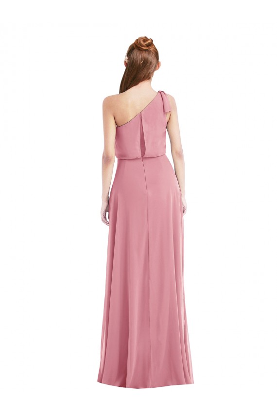 Chiffon Um Ombro Sem Mangas Comprimento Chão Linha A Longo Vestidos de Madrinha Baratos