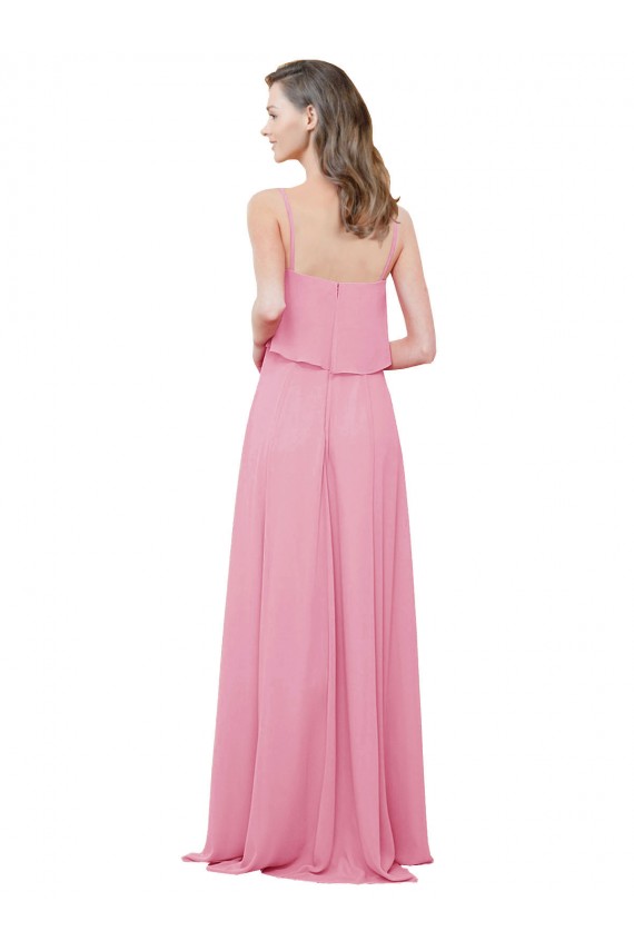 Chiffon Alças finas Sem Mangas Comprimento Chão Pele Rosa Linha A Vestidos de Madrinha Baratos