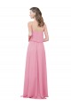 Chiffon Alças finas Sem Mangas Comprimento Chão Pele Rosa Linha A Vestidos de Madrinha Baratos