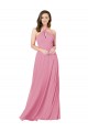 Chiffon Cabeçada Sem Mangas Buraco da fechadura Comprimento Chão Vestidos de Madrinha / Vestidos de Festa Baratos