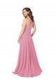 Chiffon Cabeçada Sem Mangas Buraco da fechadura Comprimento Chão Vestidos de Madrinha / Vestidos de Festa Baratos