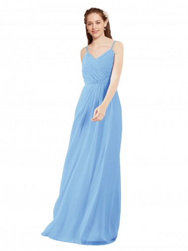 Chiffon Decote V Sem Mangas Lombar Comprimento Chão Longo Bainha Vestidos de Madrinha Baratos