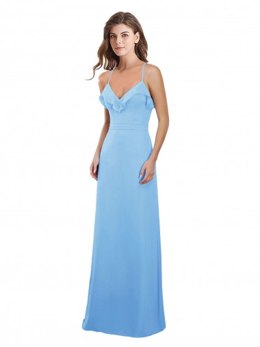 Chiffon Alças finas Sem Mangas Buraco da fechadura Comprimento Chão Linha A Longo Vestidos de Madrinha Baratos