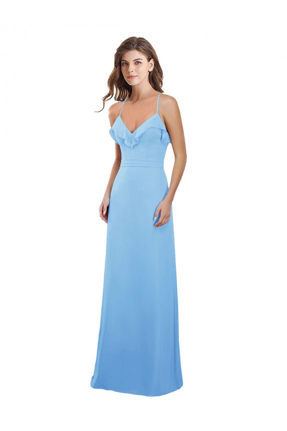 Chiffon Alças finas Sem Mangas Buraco da fechadura Comprimento Chão Linha A Longo Vestidos de Madrinha Baratos