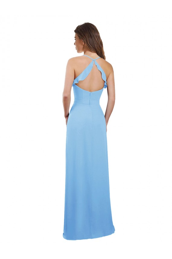 Chiffon Alças finas Sem Mangas Buraco da fechadura Comprimento Chão Linha A Longo Vestidos de Madrinha Baratos
