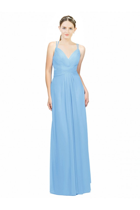 Chiffon Alças finas Sem Mangas Buraco da fechadura Comprimento Chão Vestidos de Madrinha Baratos