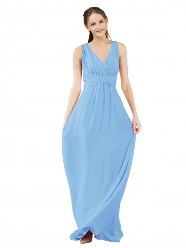 Chiffon Decote V Sem Mangas Comprimento Chão Pervinca Linha A Vestidos de Madrinha Baratos