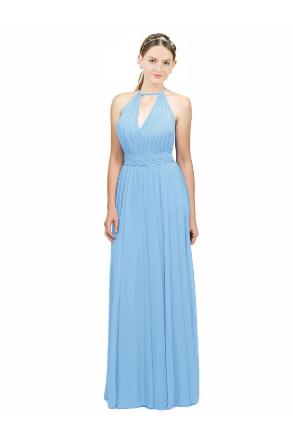 Chiffon Cabeçada Sem Mangas Lombar Comprimento Chão Linha A Vestido de Madrinha Baratos