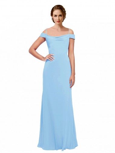 Chiffon Fora do Ombro Sem Mangas Comprimento Chão Pervinca Linha A Vestidos de Madrinha Baratos
