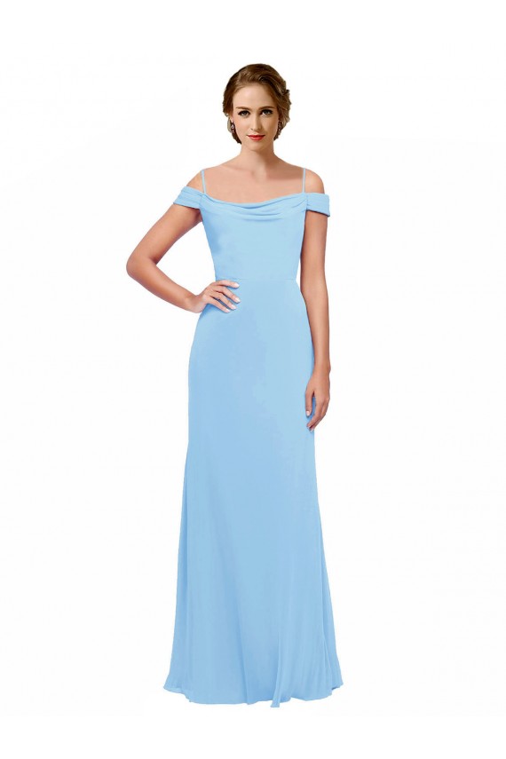 Chiffon Fora do Ombro Sem Mangas Comprimento Chão Pervinca Linha A Vestidos de Madrinha Baratos