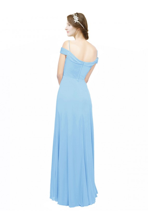Chiffon Fora do Ombro Sem Mangas Comprimento Chão Pervinca Linha A Vestidos de Madrinha Baratos