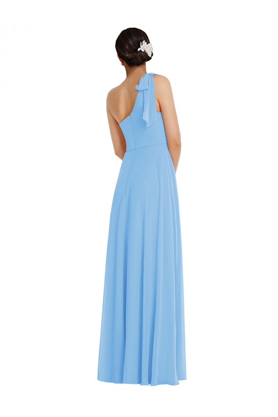 Chiffon Um Ombro Sem Mangas Comprimento Chão Pervinca Trombeta Vestidos de Madrinha Baratos