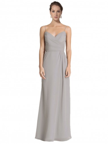 Chiffon Alças finas Sem Mangas Comprimento Chão Prata Bainha Vestidos de Madrinha Baratos