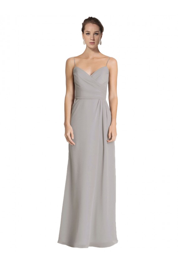 Chiffon Alças finas Sem Mangas Comprimento Chão Prata Bainha Vestidos de Madrinha Baratos