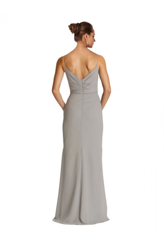 Chiffon Alças finas Sem Mangas Comprimento Chão Prata Bainha Vestidos de Madrinha Baratos