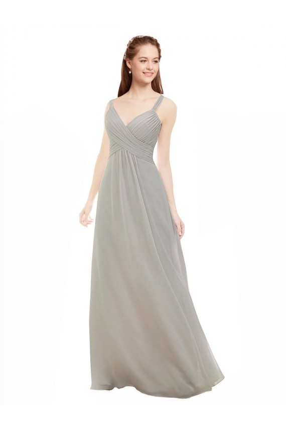Chiffon Alças finas Sem Mangas Criss Cruz Comprimento Chão Linha A Longo Vestidos de Madrinha Baratos