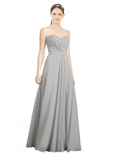 Chiffon Amor Sem Mangas Lombar Comprimento Chão Prata Linha A Vestidos de Madrinha Baratos