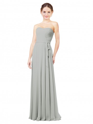 Chiffon Amor Sem Mangas Comprimento Chão Linha A Longo Vestidos de Madrinha Baratos