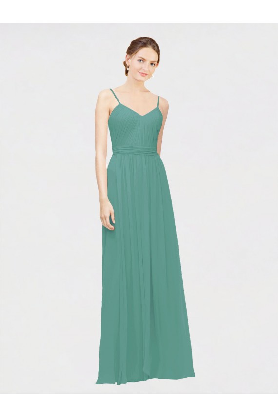 Chiffon Alças finas Sem Mangas Comprimento Chão Vestidos de Festa Baratos