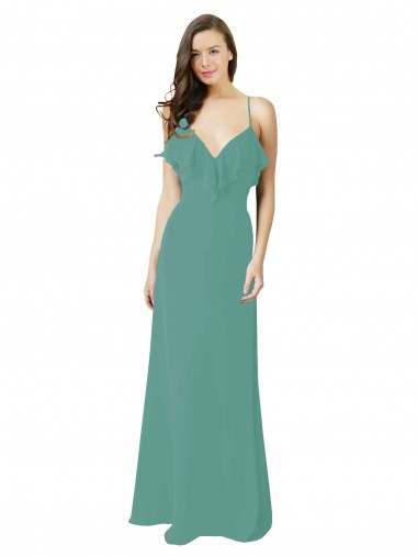 Chiffon Alças finas Sem Mangas Comprimento Chão Prata Islandesa Longo Vestidos de Madrinha Baratos