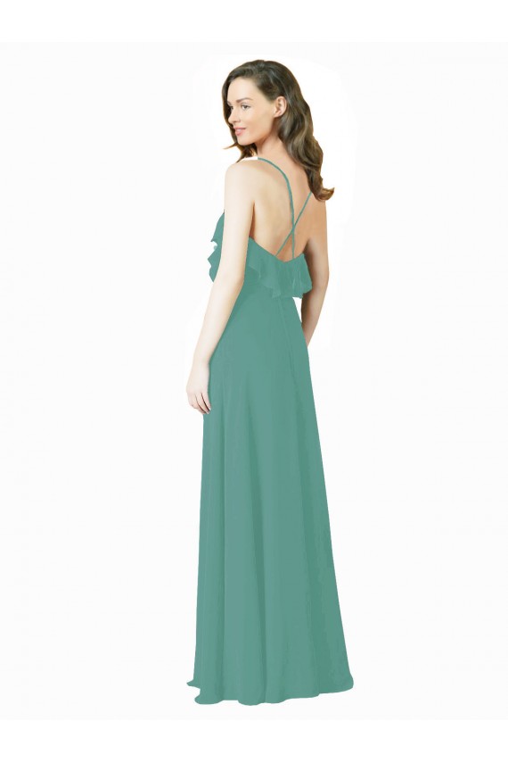 Chiffon Alças finas Sem Mangas Comprimento Chão Prata Islandesa Longo Vestidos de Madrinha Baratos