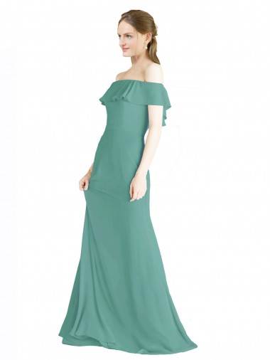 Chiffon Fora do Ombro Sem Mangas Comprimento Chão Prata Islandesa Linha A Vestidos de Madrinha Baratos